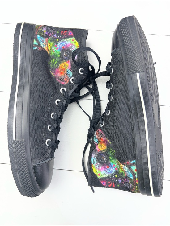 Unbranded Shoes - Black Multicolor Puppy Print Bootie Sneakers Womens 7 Lace Up‎